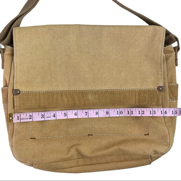 Fossil Tan Canvas Crossbody Messenger Bag - Vintage - Foldover - Picture 2 of 15